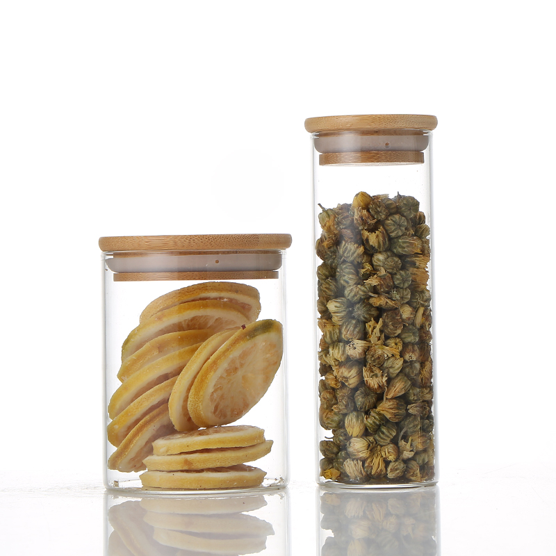 Manufactory Wholesale Glass Jar With Bamboo Lid Storage Food Storage Candy Cookie Glass Jar With Bamboo Lid Custom