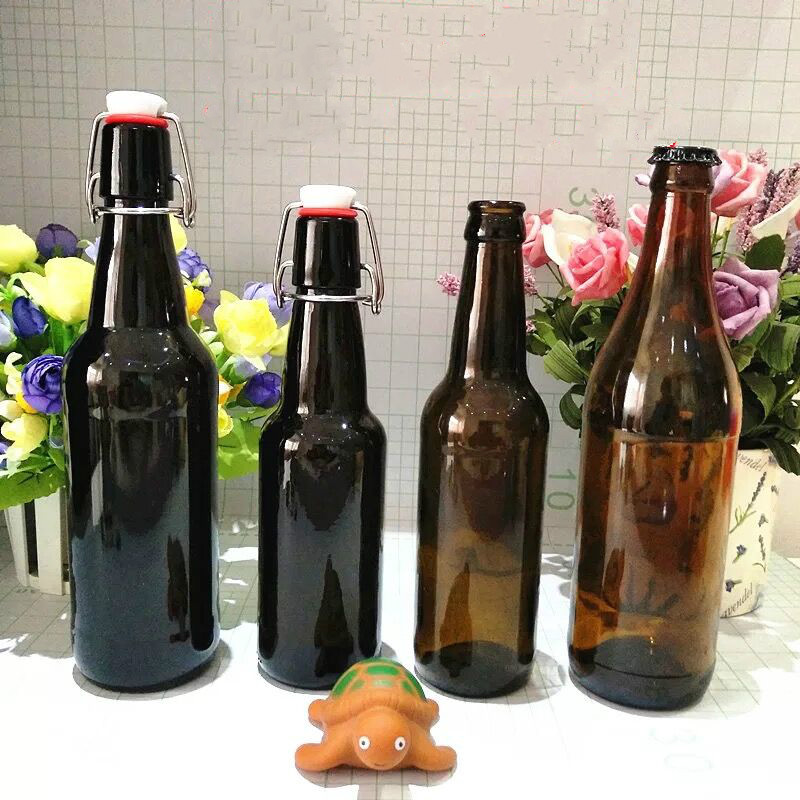 Manufactory customized Glass Beer Bottle Alcohol Liquor Bottle swing stopper top glass bottle