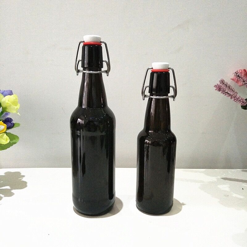 Manufactory customized Glass Beer Bottle Alcohol Liquor Bottle swing stopper top glass bottle