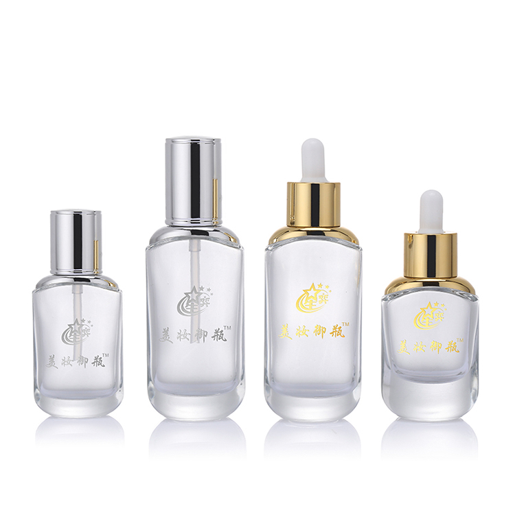 Manufactory direct customized cosmetic glass serum bottle with lid.