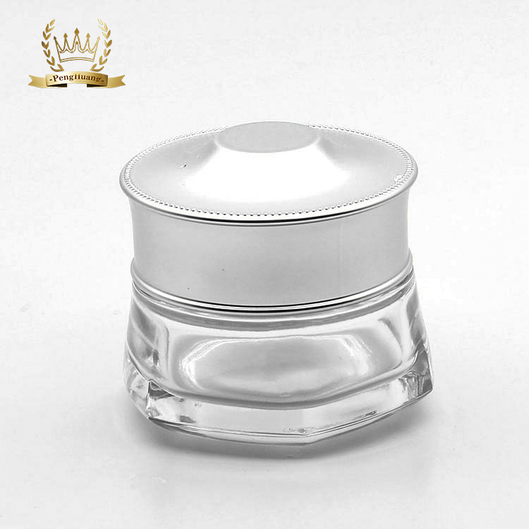 Manufactory fancy clear luxury cosmetic packaging jar 50g glass container for cosmetic with cap