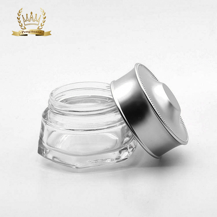 Manufactory fancy clear luxury cosmetic packaging jar 50g glass container for cosmetic with cap