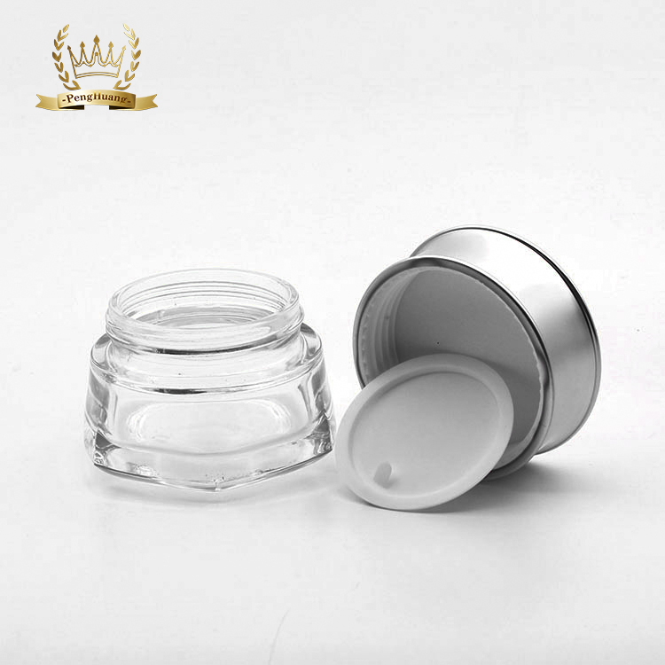 Manufactory fancy clear luxury cosmetic packaging jar 50g glass container for cosmetic with cap
