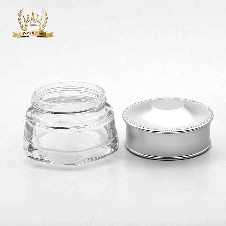 Manufactory fancy clear luxury cosmetic packaging jar 50g glass container for cosmetic with cap