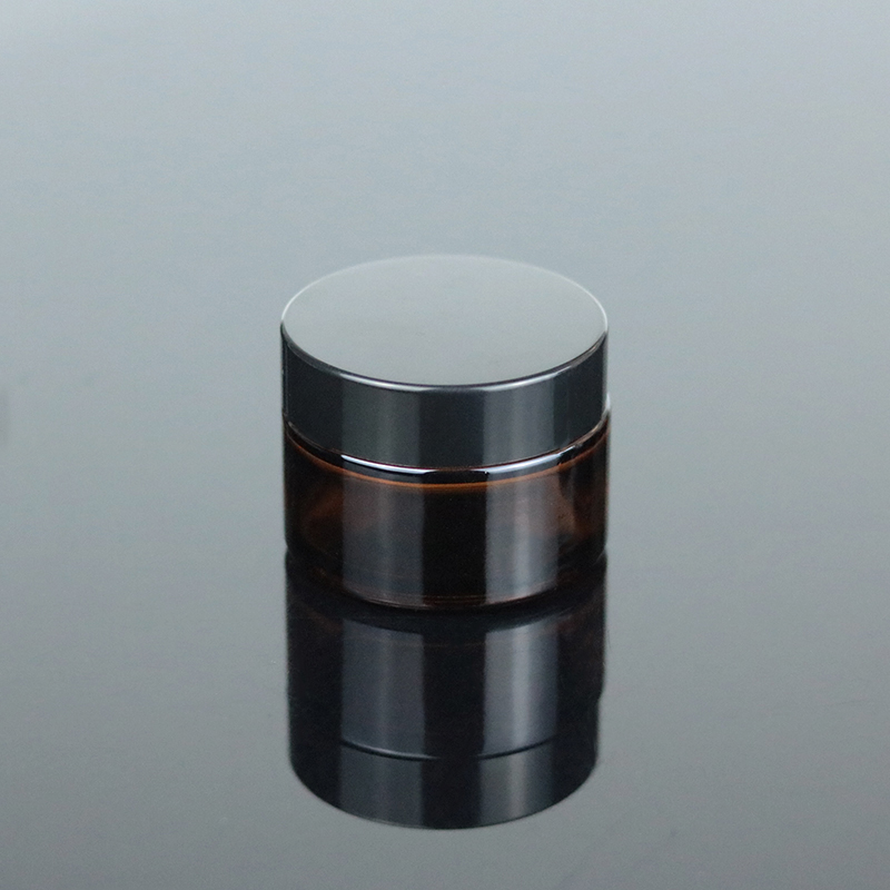Manufacture 30g 1oz Amber Cream Round Containers Empty Cosmetic Packaging Brown Glass Jar With Black Lid (GJM10)