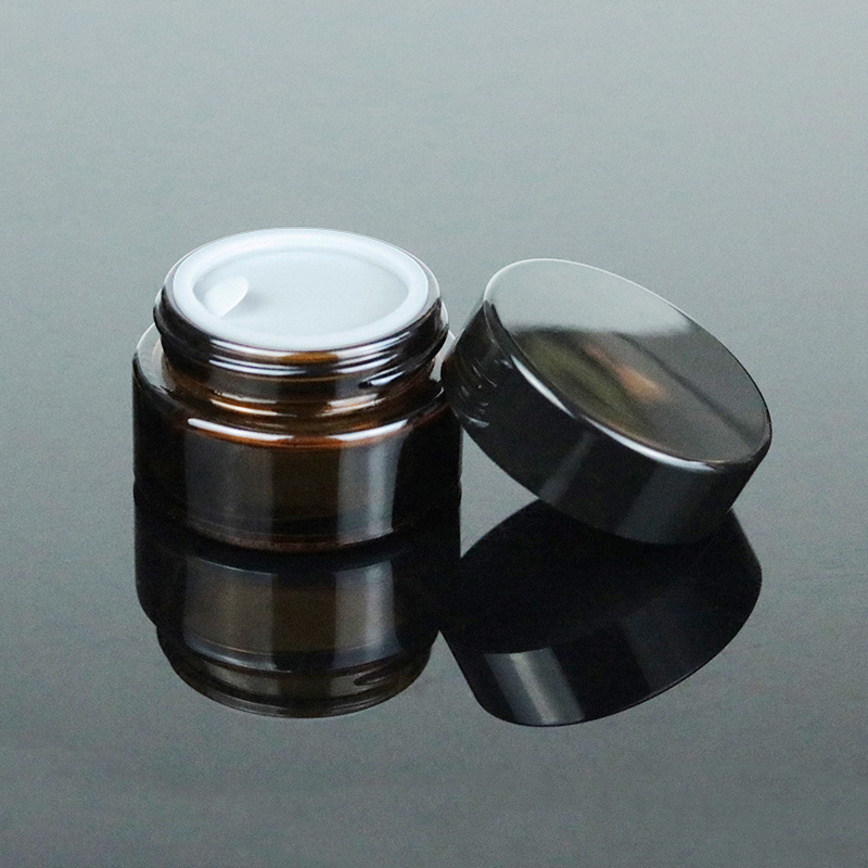 Manufacture 30g 1oz Amber Cream Round Containers Empty Cosmetic Packaging Brown Glass Jar With Black Lid (GJM10)