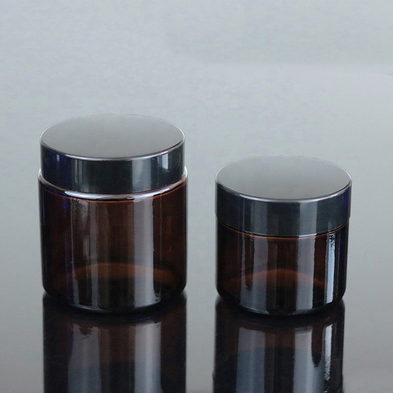 Manufacture 4 oz 120ml Empty Black Lid Amber Glass 4oz Cosmetic Jar (GJM36)