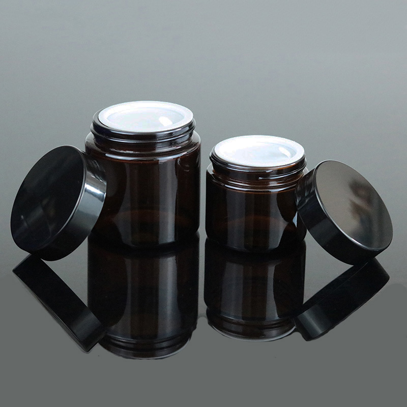 Manufacture 4 oz 120ml Empty Candle Jar Black Lid Amber Glass 120 ml Cosmetic Glass Jar (GJM36)