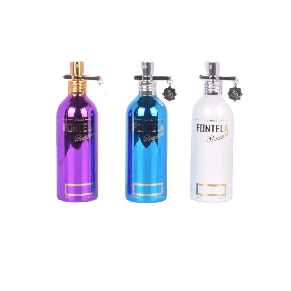 Manufacture 50ml 60ml 100ml Printed Alu Material Fancy Metal 250 Ml Aluminum Perfume Bottle With Mist Spray Pump