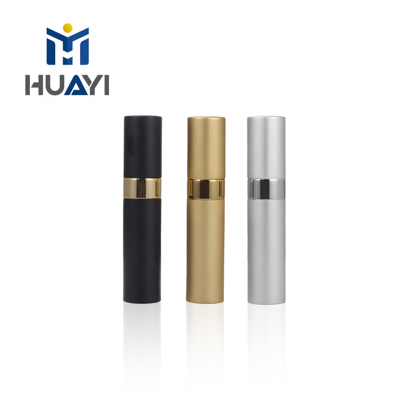 Manufacture Made HUAYI Cosmetic Packaging Aluminium Outside Glass Inside Color Customized 15ml perfume atomizer bottle