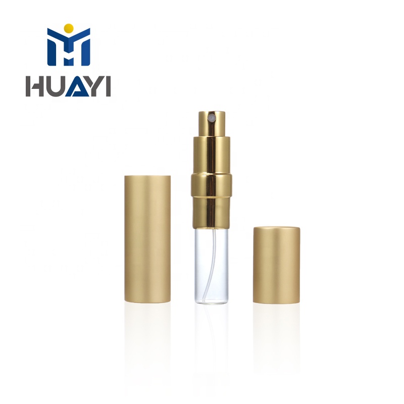 Manufacture Made HUAYI Cosmetic Packaging Aluminium Outside Glass Inside Color Customized 15ml perfume atomizer bottle