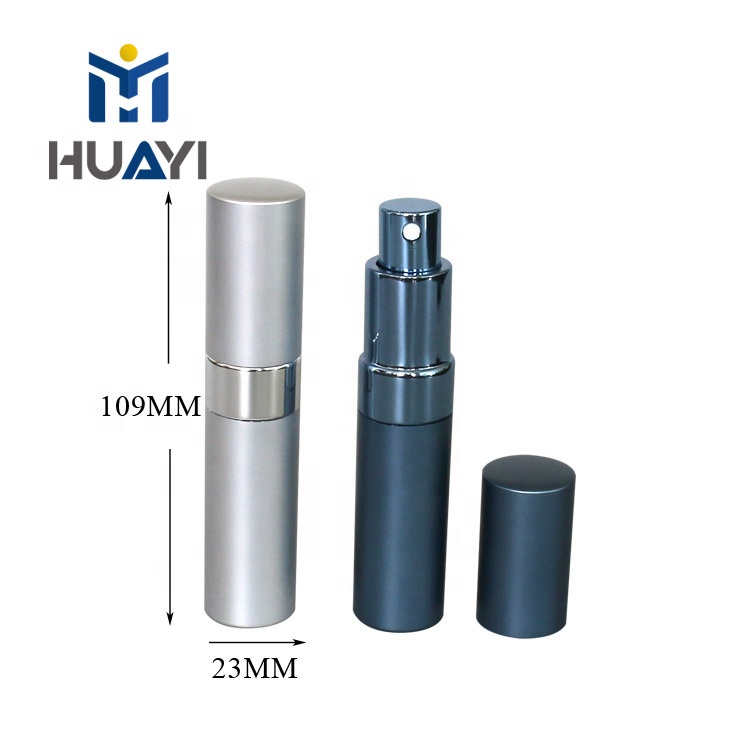 Manufacture Made HUAYI Cosmetic Packaging Aluminium Outside Glass Inside Color Customized 15ml perfume atomizer bottle