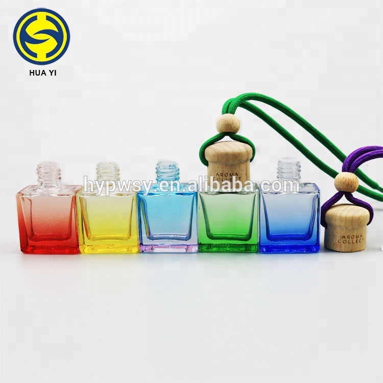 Manufacture Rectangle Square 10ml car diffuser glass bottle wooden cap car perfume bottle