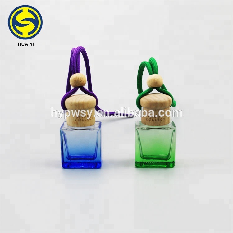 Manufacture Rectangle Square 10ml car diffuser glass bottle wooden cap car perfume bottle