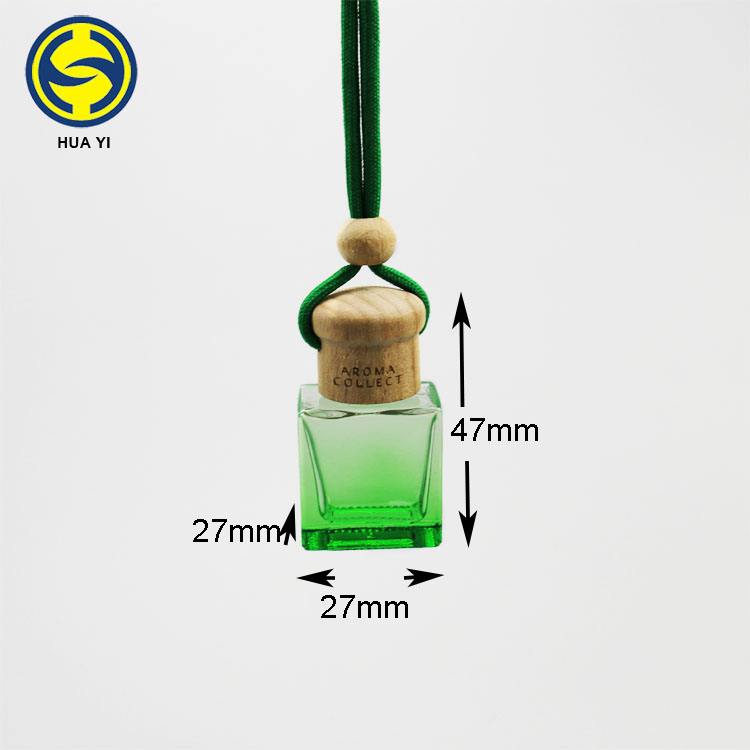 Manufacture Rectangle Square 10ml car diffuser glass bottle wooden cap car perfume bottle