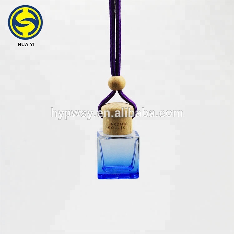 Manufacture Rectangle Square 10ml car diffuser glass bottle wooden cap car perfume bottle