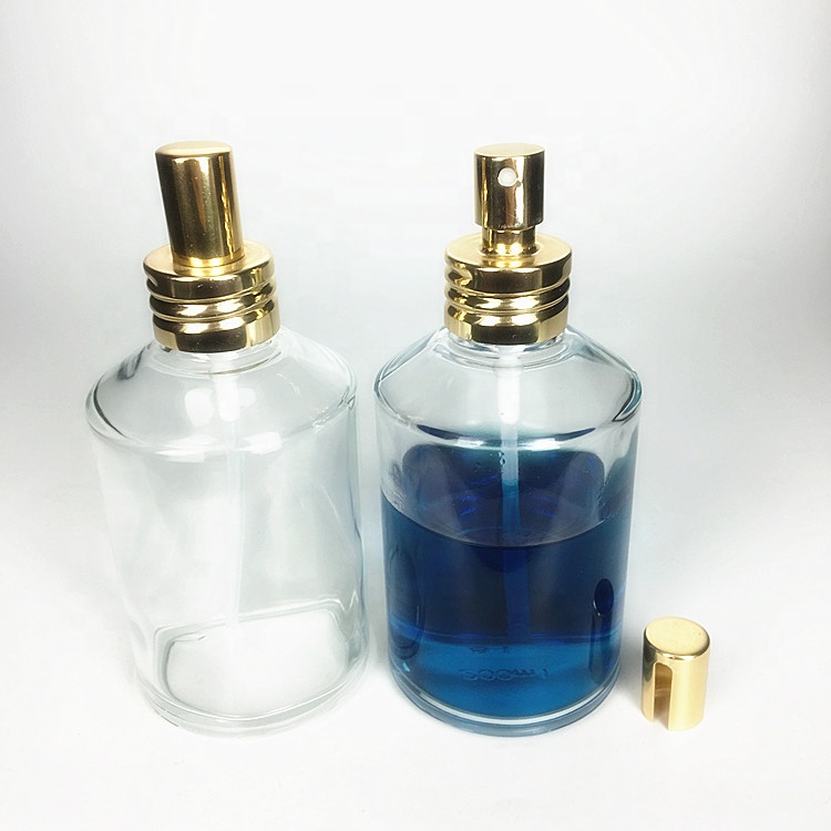 Manufacture round shape 200ml glass perfume bottle with gold sprayer lid