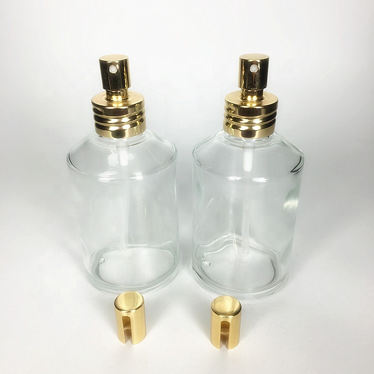 Manufacture round shape 200ml glass perfume bottle with gold sprayer lid
