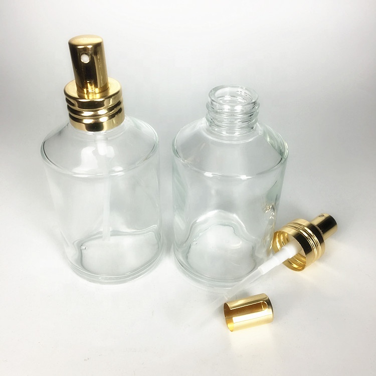 Manufacture round shape 200ml glass perfume bottle with gold sprayer lid