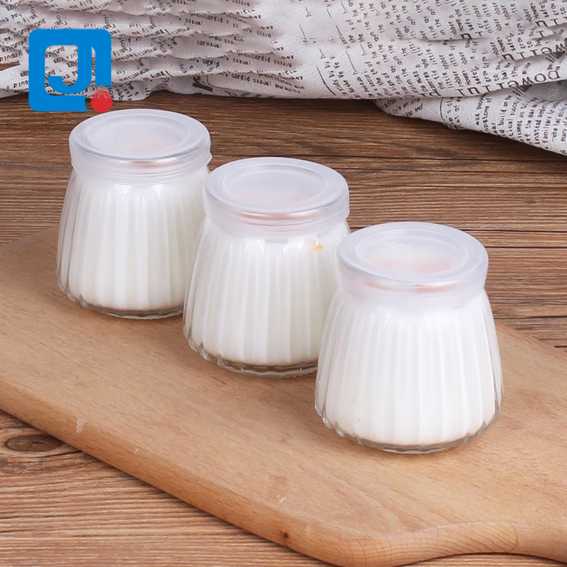 Manufacture stripe pattern 200ml pudding jar and storage jar with plastic cap