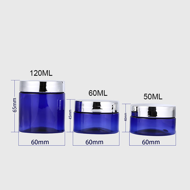 Manufacturer 1.7 oz 1 oz 2 oz weed containers cobalt blue face cream cosmetic flat pet plastic jars with seal lids