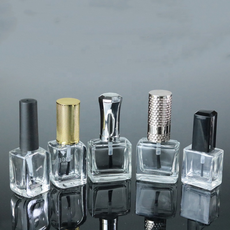 Manufacturer 10 ml square nail polish bottle 10ml with gold brush cap (NG19)