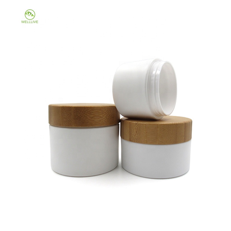 Manufacturer 10g 20g 30g 50g 100g 150g 200g 250g white plastic pp jar with bamboo cap for moisturizing cream