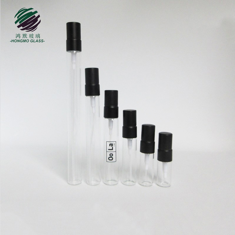 Manufacturer 2ml 5ml 8ml 10ml refillable glass perfume spray bottle vial with black fine mist sprayer for perfume tester samples