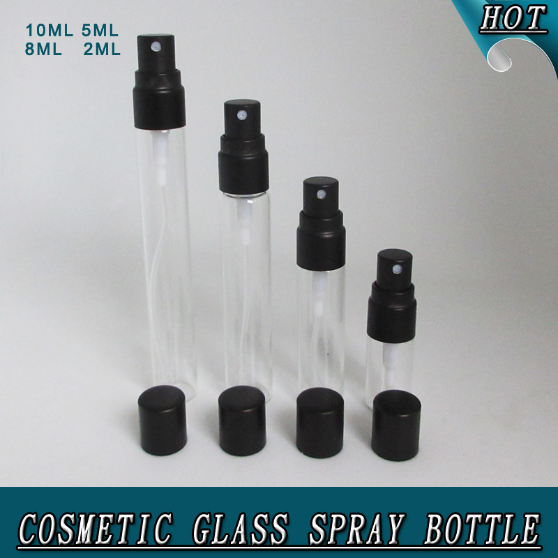Manufacturer 2ml 5ml 8ml 10ml refillable glass perfume spray bottle vial with black fine mist sprayer for perfume tester samples