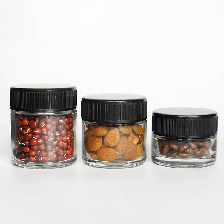 Manufacturer 4oz Wide Mouth Glass Jar with Black Child Proof Lid Glass Containers