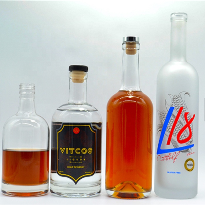 Manufacturer 500ml 750ml 700ml Tall Round Frost Vodka Wine Empty Bulk Glass Bottle with custom Label