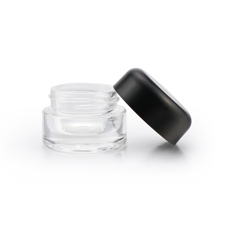 Manufacturer 5ml 9ml clear child tamper proof cap smell proof packaging concentrate glass jar with black plastic lid
