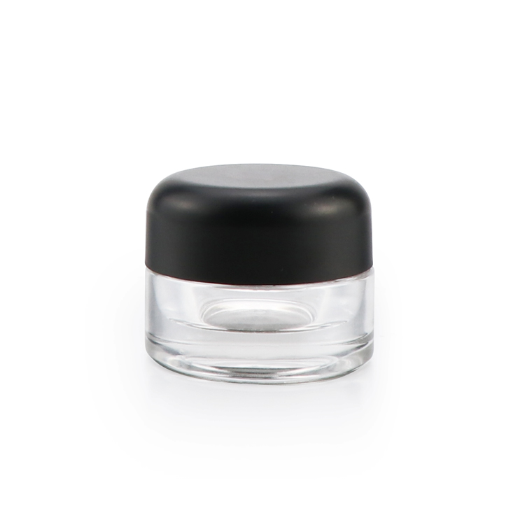 Manufacturer 5ml 9ml clear child tamper proof cap smell proof packaging concentrate glass jar with black plastic lid