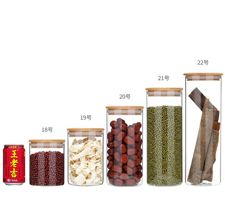 Manufacturer Bamboo wood lid cap food storage tank household sealed customized clear glass jar