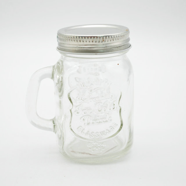 Manufacturer Embossed Mini 4oz Glass Mason Jar with Handle