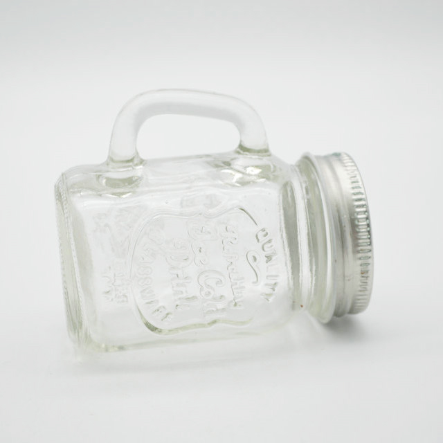 Manufacturer Embossed Mini 4oz Glass Mason Jar with Handle