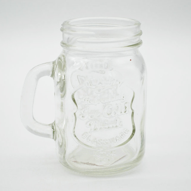Manufacturer Embossed Mini 4oz Glass Mason Jar with Handle