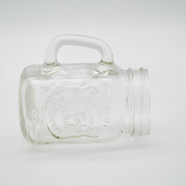 Manufacturer Embossed Mini 4oz Glass Mason Jar with Handle