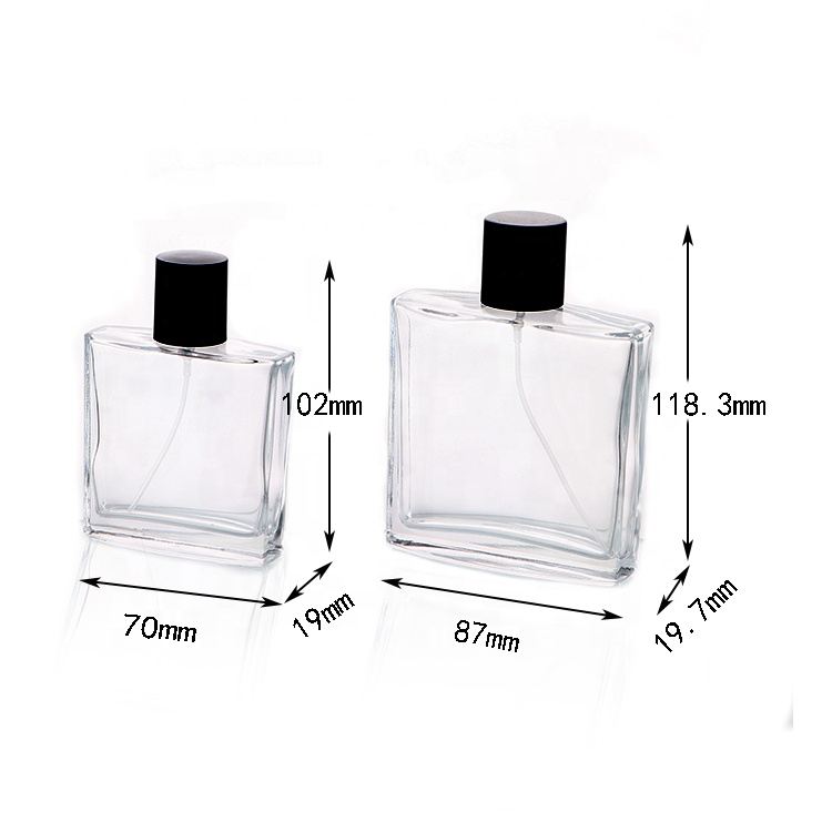 Manufacturer Empty 50ml 100ml Flat Square Glass Perfume Mist Spray Bottle