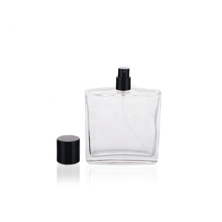 Manufacturer Empty 50ml 100ml Flat Square Glass Perfume Mist Spray Bottle