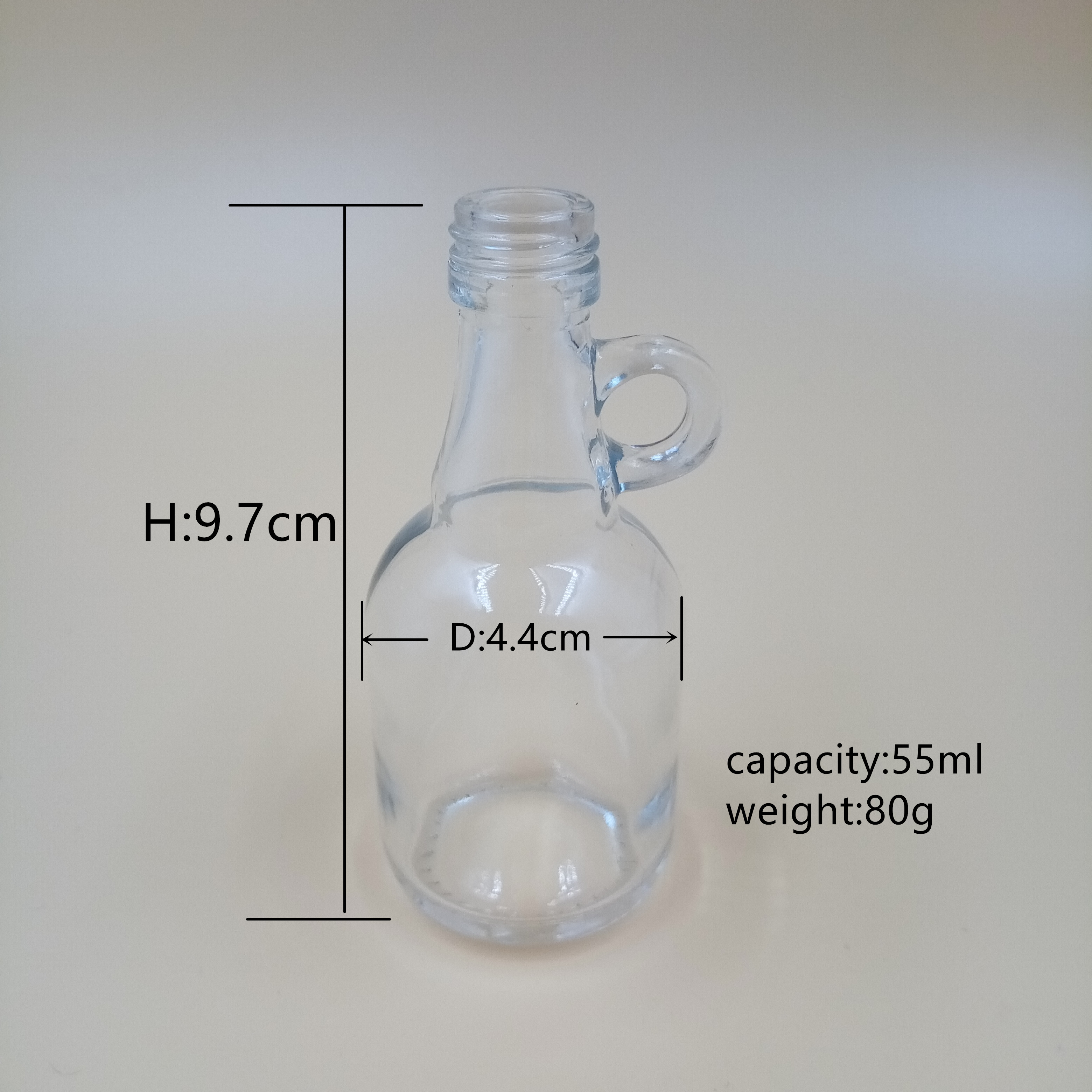 Manufacturer Factory Price Wholesale Clear California Glass Bottle mini liquor bottle with handle 55ml1307