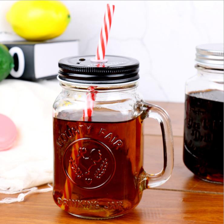 Manufacturer High White Glass Mason Jar Jam Jar with Metal Lid and Straw