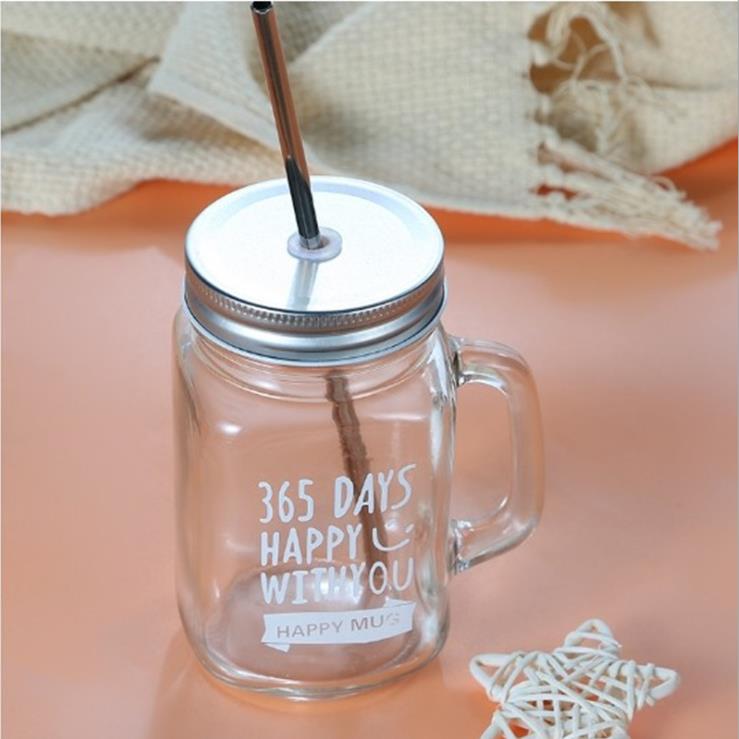 Manufacturer High White Glass Mason Jar Jam Jar with Metal Lid and Straw