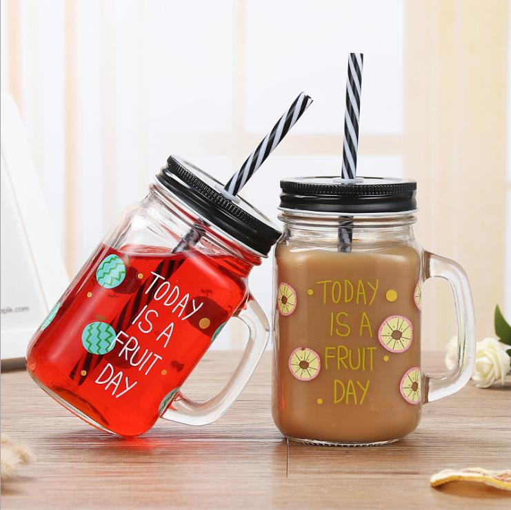 Manufacturer High White Glass Mason Jar Jam Jar with Metal Lid and Straw