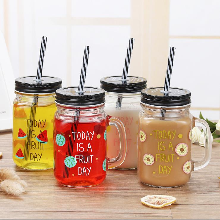 Manufacturer High White Glass Mason Jar Jam Jar with Metal Lid and Straw