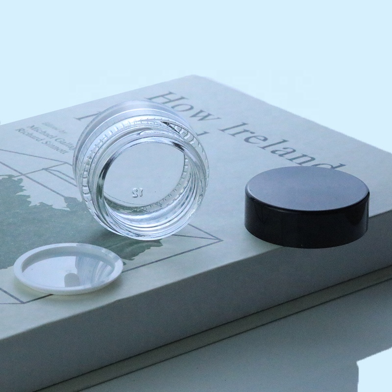 Manufacturer In Stock 5ml 15ml 30ml 50ml clear cosmetic glass cream jar with black top (GJM02)