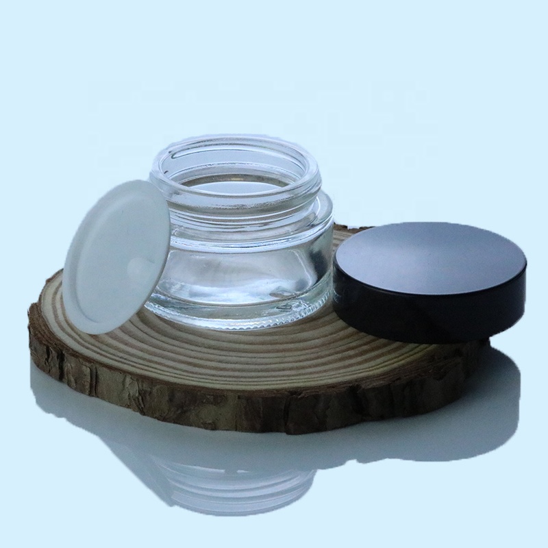 Manufacturer In Stock 5ml 15ml 30ml 50ml clear cosmetic glass cream jar with black top (GJM02)