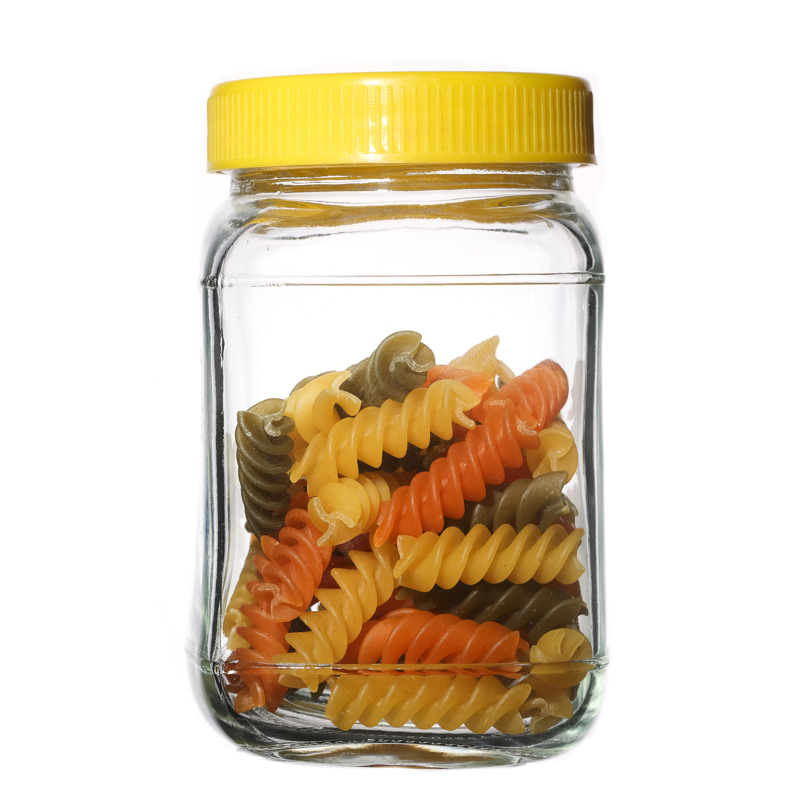 Manufacturer Kitchenware Flint High Quality Empty Customize Food Square Glass Jars Wholesale with Plastic Cap