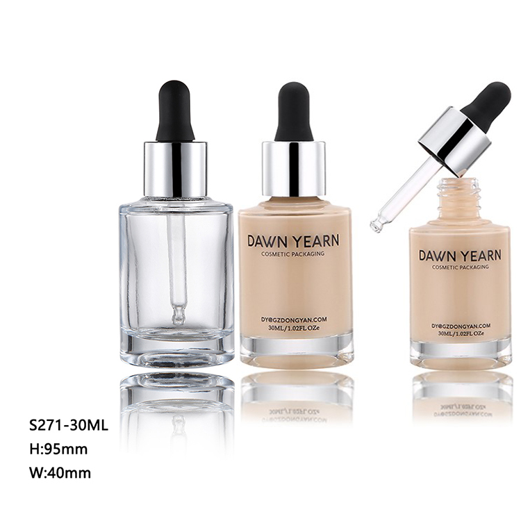 Manufacturer Screen printing luxurious liquid makeup foundation dropper glass bottle 30ml