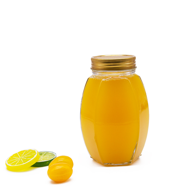 Manufacturer Unique 500G Honey Bottle Glass Hexagon Honey Jar With Aluminum Lid